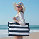 Strandtas, strepen, tote bag, badtas, waterdicht, strandtas, groot, met ritssluiting, shoppertas, strandtas, XXL, familie, boodschappentas, schoudertas, effen tas, reistas, donkerblauw,