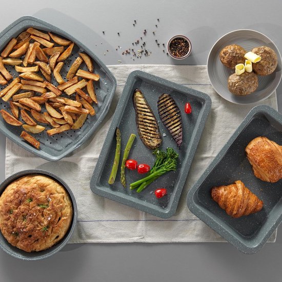 38 cm marmeren frietbak, geperforeerde bakplaat voor frietjes, rechthoekig, ovenbak, grijs koolstofstaal, gemakkelijk schoon te maken antiaanbaklaag, koekjesbak, PFOA-vrij