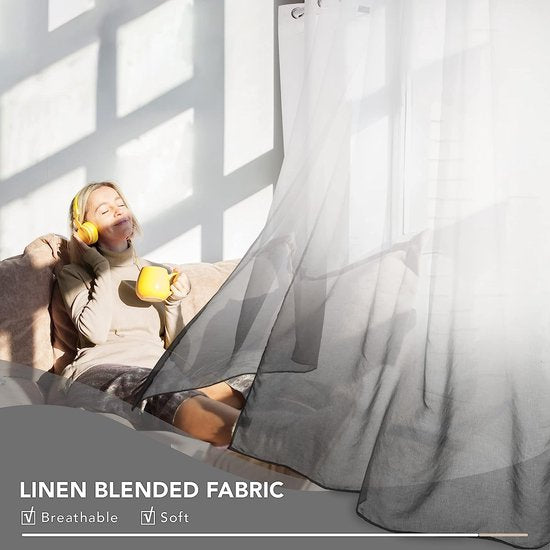 Transparant voile gordijn voile met oogjes, 260x140 cm (hoogte x breedte), donkergrijs, set van 2