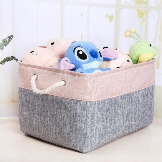 Grote opbergdoos, 3 stuks, stoffen opbergmand, met handgrepen, mand, opslag voor plank, kast, kinderkamer (grijs/roze, 42 x 32 x 25 cm)