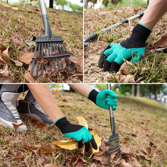 Verstelbare bezem van roestvrij staal, hark, met antislip werkhandschoenen, klauw tuinhandschoenen, unisex en in lengte verstelbaar, werkbreedte 22 cm, tuinbezem