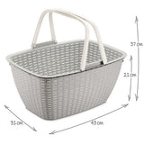 Boodschappenmand met handvat, lichte draagmand van kunststof, voor het vervoer van boodschappen, stevige plastic mand met gevlochten look (01 stuks, lichtgrijs)
