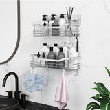 Shower Shelf No Drilling SUS304 Stainless Steel Shower Shelf with 5 Hooks Shower Baskets for Bathroom Kitchen Toilet Pack of 2