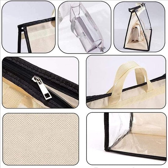 Set van 5 handtas-organizer, stofbeschermingszakken, transparant, anti-stof, portemonnee, opbergtas voor hangkast met ritssluiting en handgreep, ruimtebesparende opbergtas