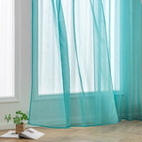 Gordijnen met ruchesband, korte voile raamgordijnen, woonkamer, transparante vitrages, winkelgordijn, slaapkamer, moderne lusgordijnen, set van 2, 140 x 225 cm (b x h), turkoois