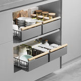 telescopische lade, mand uittrekbare keukenkastorganizer met handvat, uitschuifbare kastorganizer keuken, 23,5 cm B x 39,5 cm D x 9 cm H, bruin