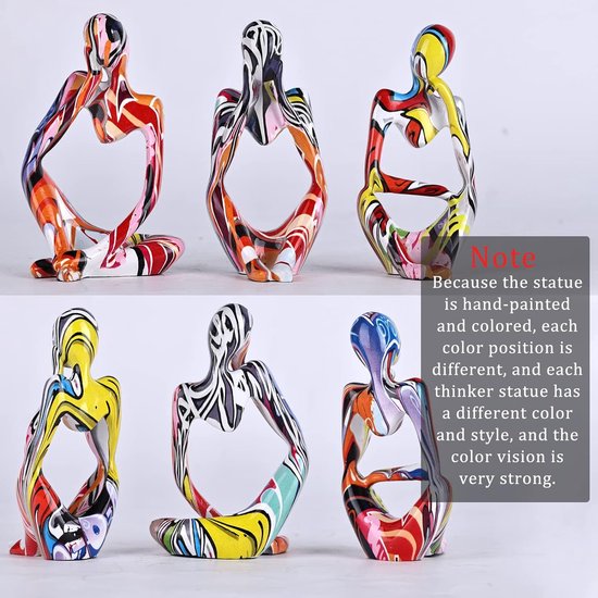 Standbeeld van de Juiste Denker Kleurrijke Meditatie Denker Figuur Ornamenten Boekenplank Salontafel Decoratie Thuis Kantoor Bureau Tafelblad Woonkamer Decoratie Figuur