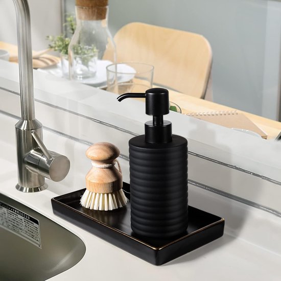 Zeepdispenser, Matzwart, 360 ml, Handwasdispenser, Afwasmiddeldispenser, Pompflesdispenser, Lotiondispenser, Zeepdispenser, Keuken, Badkamer, Douche, Gootsteen, Kolomvorm