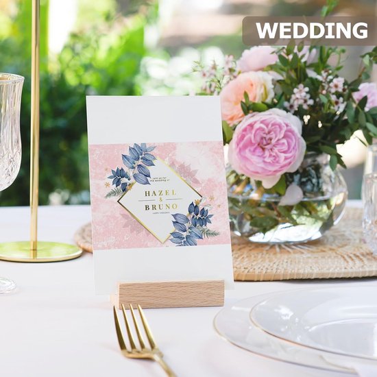 20 stuks houten kaarthouders, tafelkaarthouders met dubbelzijdige lijm, positiekaarthouder, naambordhouder, fotoclip, positieshouder van hout voor bruiloften, restaurants en banketten