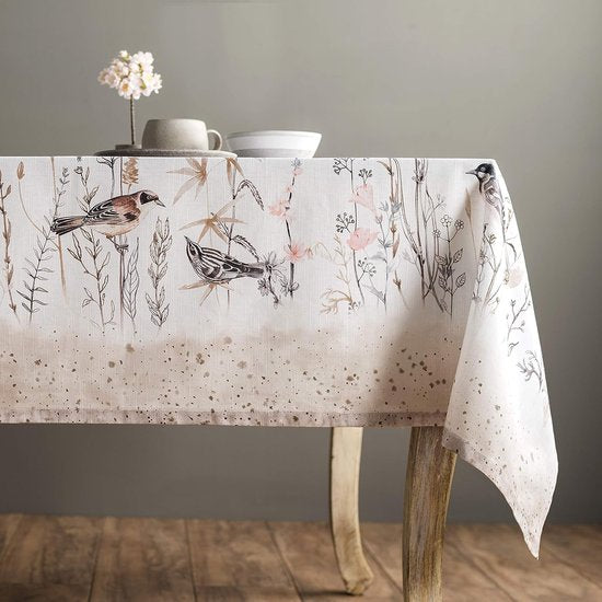 Tafelkleden 100% katoen 160 cm x 220 cm decoratief vierkant tafelkleed wasbaar tafelkleed voor moederdaggeschenken feestdagendiner Meadow Florals - bruin - lente/zomer