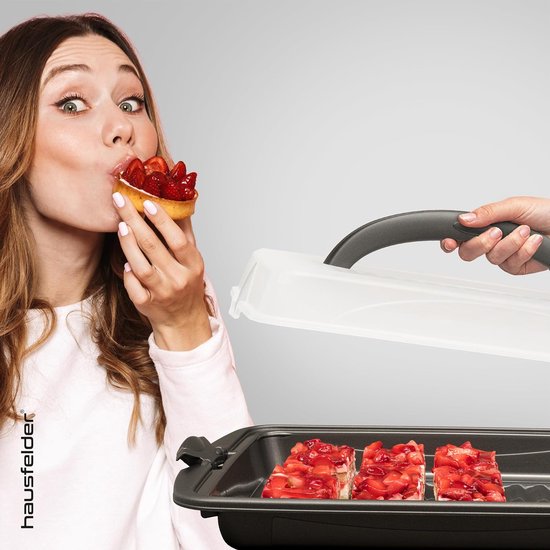 aarttransportbox, rechthoekig, met deksel en handvat, 30 x 44 x 9 cm, rechthoekige taarttransportbox