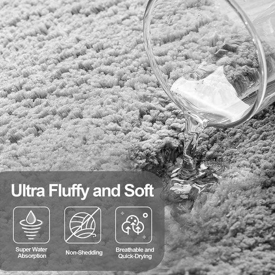 Vloerkleed, 50 x 80 cm Pluizig microvezel wasbaar badtapijt, badmat, antislip badkamertapijt voor badkamer, woonkamer (grijs)
