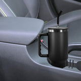 Beker met handvat en rietje, 1200 ml, dubbelwandig, vacuüm, roestvrij staal, draagbare autobeker, reisfles, koffiebeker voor onderweg of kantoor, houdt koffie thee urenlang warm of koud