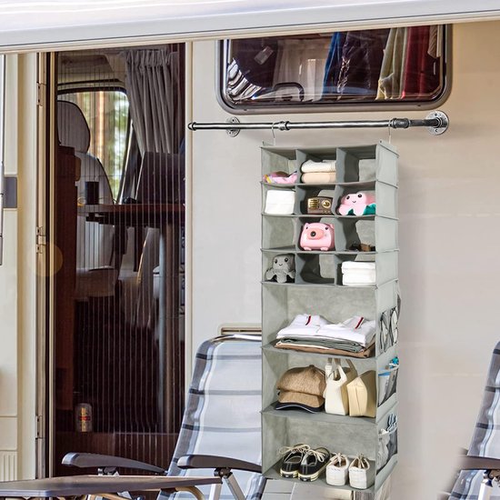 Opvouwbaar hangrek, kastorganizer met 15 vakken, kledingkast, organizer, opbergsysteem, hangopslag, voor slaapkamer, kinderkamer, garderobe en camper (grijs)