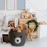 Opbergmand voor kinderen, babyspeelgoed, katoenen touw, gevlochten wasmand, klein, opvouwbaar, kinderkamer, decoratie, mand, grijze beer (28 x 28 x 24 cm)