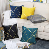 Zwarte fluwelen kussenhoezen, 40 x 40 cm, set van 2, gouden geometrische decoratieve kussenhoezen, bankkussen, bankkussen, decoratieve kussenhoezen, moderne decoratieve kussenhoezen voor slaapkamer, bank.