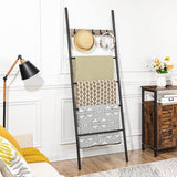 Towel Ladder, Towel Rack, Towel Rack, Clothes Rack, 5 Removable Hooks, 60 x 177 cm, for Bath Towels, Clothes, Blankets, Newspapers, Space Saving, Sturdy, Industrial Style EBG60CJ01