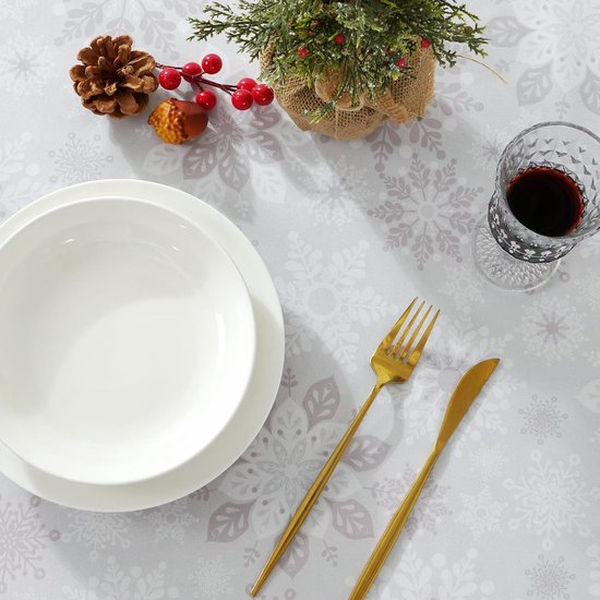 Kerstmis grijs tafelkleed, sneeuwvlokken waterdicht tafelkleed vierkant lotuseffect, bloemen wasbaar kreukvrij tafelkleed voor vakantie diner party, 140 x 140 cm