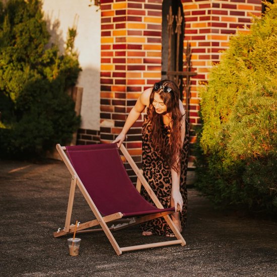 Ligstoel, hout, beukenhout, inklapbaar, voor zelfmontage, zonnestoel, strandstoel, tuinligstoel voor tuin, zwembad, camping, strand, bars, cafés, hotels, tot 130 kg, verstelbaar, 4 standen