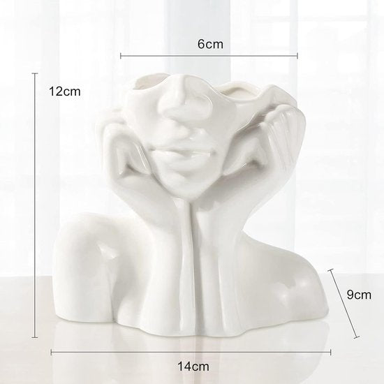 Esthetische vaas wit, kleine keramische bloemenvaas modern voor thuis kamer boeken decoratie, esthetische decoratieve boeken gezicht vazen ​​decoratie voor gebruik binnenshuis, zonder bloemen