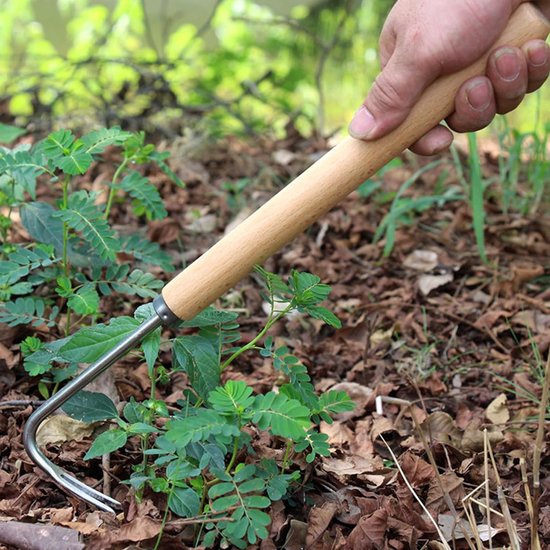 Handmatige onkruidsteker met houten handvat, roestvrij staal, handmatige onkruidsteker voor in de tuin, handmatig onkruidsteker, voor tuin, wieden, verplanten, ontwortelen, 3 stuks