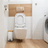 Cosmetica-emmer, badkamerafvalemmer met bamboedeksel, slanke kleine vuilnisemmer met softclose-mechanisme en uitneembare binnenemmer voor badkamer, slaapkamer, kantoor (wit)