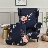 2-Piece Wing Chair Cover, Armchair Throws, Wing Chair Protective Covers, Elastic Stretch Tiger Chair Cover with Armrest, High Backrest, Universal (Scented Flower Blue)