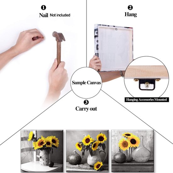 Zonnebloem foto canvas foto canvas zonnebloemen verlangen naar zon kunstdrukken op canvas schilderij woondecoratie voor woonkamer slaapkamer hal muur Kerstmis 30 x 30 cm 3-delige set