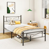 Metalen bed met lattenbodem, bedframe met hoofdeinde, eenpersoonsbed, gastenbed, eenpersoonsbedframe, 90 x 200 cm, zwart