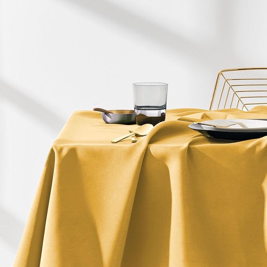 Tafelkleed 140 x 260 cm, tafelkleed, vlekbescherming, afwasbaar, waterafstotend, vuilafstotend, polyester, rechthoekig, banketdecoratie, het hele jaar door mosterd