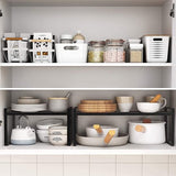 Uitbreidbaar keukenrek, organizer voor keukenkast en werkbladen, verstelbaar keukenkastrek, kruidenrek, opbergrek voor keuken, toonbank, eetkamer, badkamer