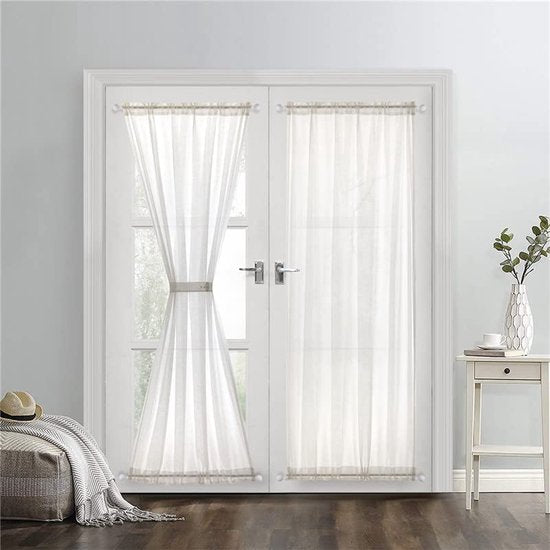 Gordijn Linnen Look Gordijn Lang Modern Effen Bistrogordijn Semi-transparant Deurgordijnen Gordijn Keukengordijnen Korte gordijnen B x H 132 x 183 cm Wit 1 stuk