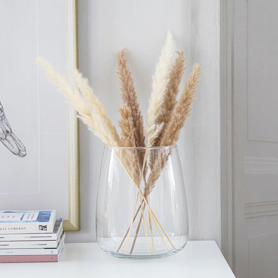 Glazen vaas groot H: 22,7 cm vaas voor pampasgras glazen vaas ronde vazen grote vazen bruiloft tulpenvaas buikige doorzichtige rozenvaas voor tulpen brede opening | Ø 19 cm | zinnia
