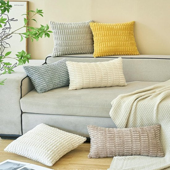 Set van 4 decoratieve kussenslopen, 30 x 50 cm, grijs, corduroy fluweel, kussen, bankkussen, sierkussen, wollige kussenslopen, kussenhoes voor bank, bank