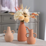 Terracotta vaas voor woonkamer, set van 3 vazen, matte vazen, decoratieve rustieke bloemenvaas met handgrepen, tafelvaas voor schoorsteenmantel, woonkamer, cadeau, 28,5/13/12 cm