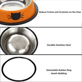 Cat Bowls Cat Bowl Set, 2-delige antislip kattenbakken van roestvrij staal, voerbak, kattenwaterbak, kattenbak verhoogt kommen en drinkbakken voor huisdieren (zwart + oranje)