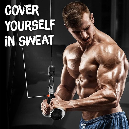 Machineaccessoires, uittrekbaar (optie): tricepstouw, afzonderlijke D-greep, V-vormige stang en roterende rechte staaf.