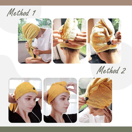 Haartuch Wrap | Luxus Anti-Frizz schnell trocknende Haartrockner Turban | Ultra weich und schnell trocknend saugfähige Bambusfaser mit Kokosnussschalen-Knopf – Mango