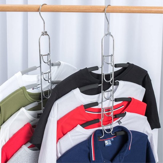 Ruimtebesparend, 5-in-1 metalen kledingrek, overhemden, kledinghanger, 2 stuks, meerdere lagen, voor jassen, mantels, truien, T-shirts