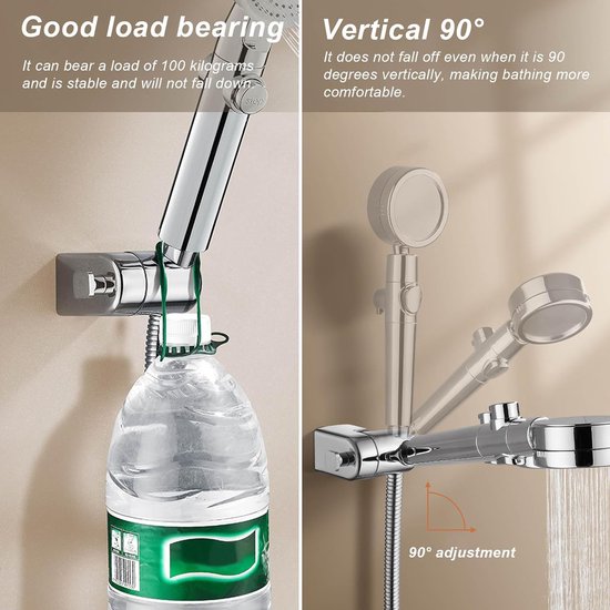 Douchekophouder zilver, 217g volledig metalen zinklegering, heavy duty douchehouder, verbeterde douchekophouder voor douchekoppen - 360° draaibaar, handdouchehouder, met bevestigingsaccessoires