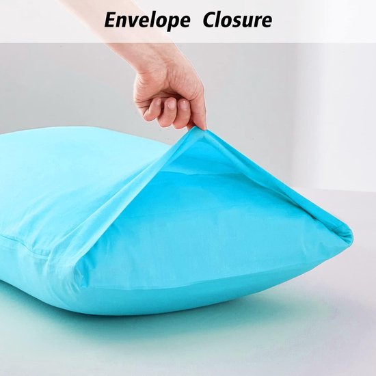 Set van 2 kussenslopen, 100% katoen, 400 draad, ademende kussenovertrek, hoofdkussensloop, lichtblauw, 40 x 60 cm