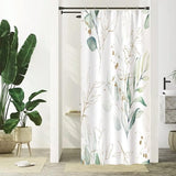 Eucalyptus Shower Curtain, Green Gold Leaves, Textile Shower Curtain, Anti-Mould, Waterproof, Polyester Fabric, Washable, Opaque, Bathroom Curtain with 12 Hooks, 180 W x 220 L cm