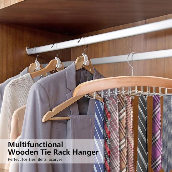 Dasshouder, stropdassenstandaard, dassenorganizer voor kast met 24 haken, stropdassenriemstandaard van natuurlijk hout, kastorganizer voor stropdas, sjaal, pochet, riem, hijab-accessoires