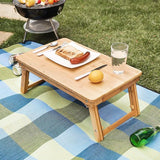 bamboe houten laptoptafel voor in bed, in hoogte verstelbaar en met uitklapbaar tafelblad, geschikt voor laptops tot en met 17-inch