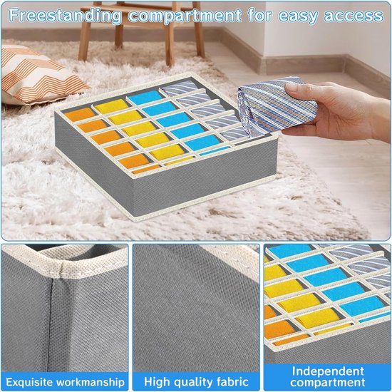 Lade-organisatiesysteem, opbergdozen voor ondergoed, set van 8, opvouwbare lade-organizer-lade, voor het opbergen van sokken, stropdassen, pyjamabroeken en andere accessoires