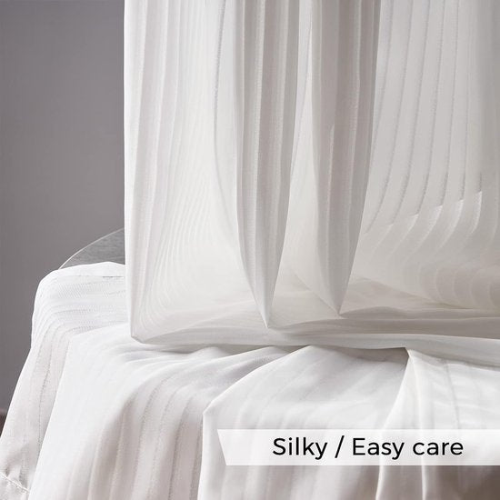 Gordijnen met ingestanste ringen, transparante gordijnen, voor slaapkamer, woonkamergordijn, 225 cm lang, overgordijnen, gordijnen met inslagringen, 140 cm breed