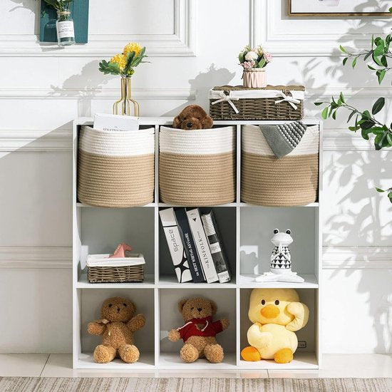 Gevlochten mand, gemaakt van katoen, voor het opbergen van speelgoed in de kinderkamer, opbergmand, decoratieve pot, mand voor de woonkamer, slaapkamer, 28 (D) x 28 (H) cm, natuurlijk.