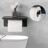 Toiletpapierhouder zonder boren, zelfklevende wc-papierhouder met 19,5 cm plank, aluminium wc-rolhouder, wandmontage, wc-papierhouder met lijm voor badkamer, zwart