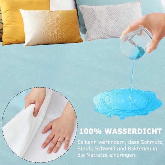 Matrasbeschermer, waterdicht, 200 x 200 cm, hoeslaken, ademende matrasoplegger, incontinentie-oplegger, waterdichte matrasbescherming, vochtbescherming, hoeslaken, cyaan