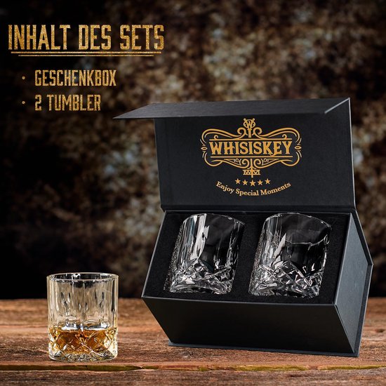 Whiskyglazenset, 2 tumblerglazen (2 x 300 ml), whiskyglazen, whiskyglazen, accessoireset, cadeaus voor mannen, cadeau voor mannen